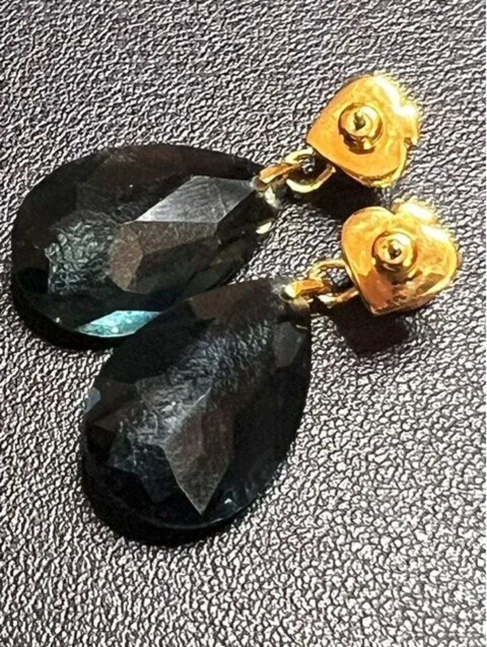 B6845 Kate Spade Dangle Earrings Teal Blue Green Faceted Crystal Gold Tone 35mm